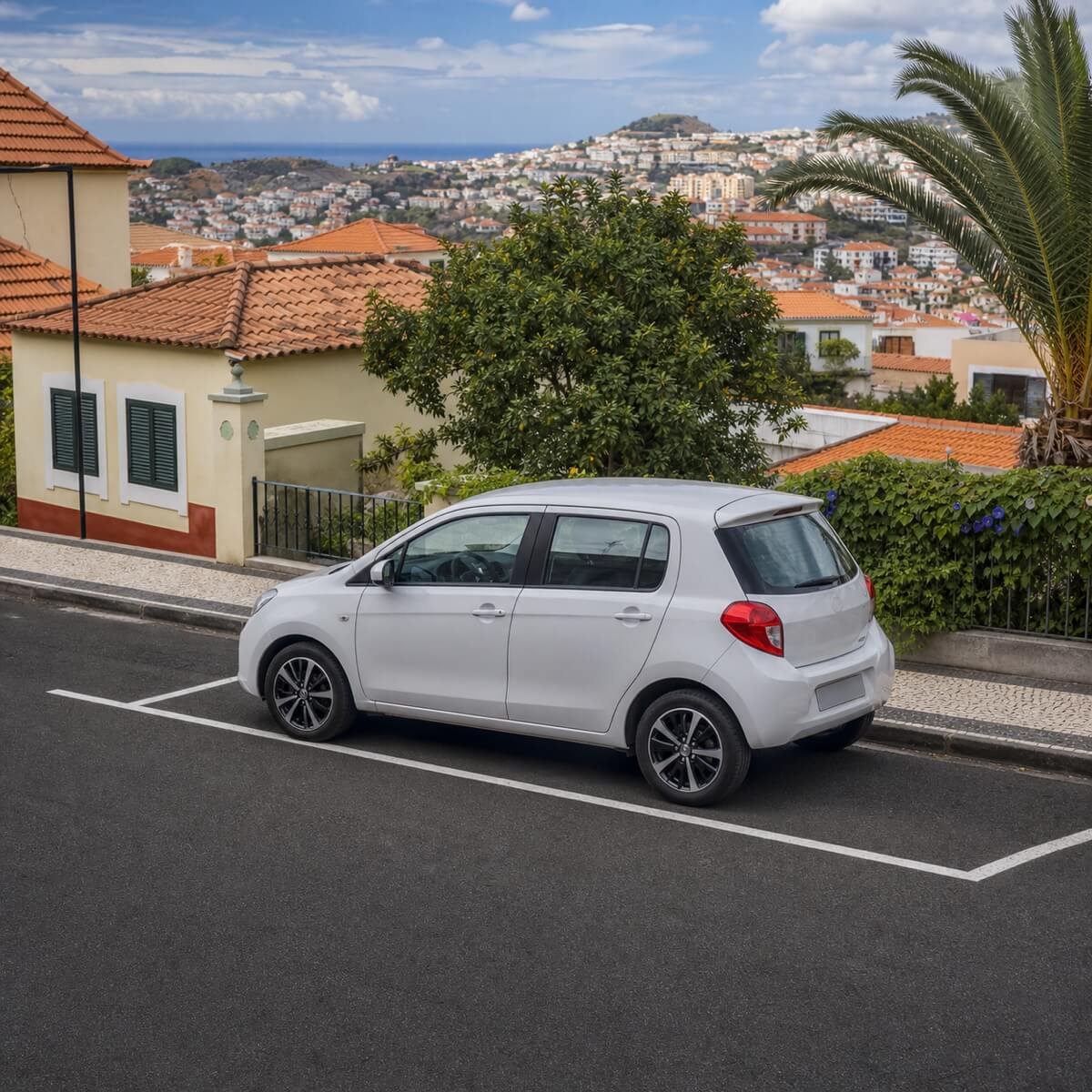 Voiture compacte stationnée dans une place autorisée à Funchal